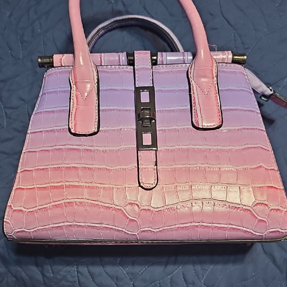 Pink and Purple Crocodile-Embossed Women's Bag, Crossbody Strap & Pouch New